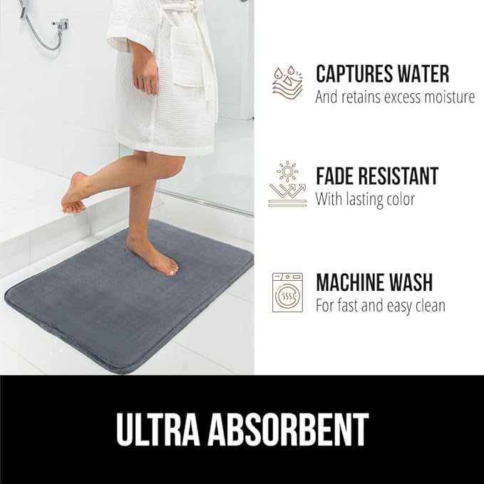 GORILLA GRIP Memory Foam Bath Rugs, Soft Absorbent Velvet Bathroom Mats, Durable Dots on Underside, Machine Washable Bathmat, Carpet Rug Room Decor for Shower Floor, 24x17 Mat, Graphite Gray