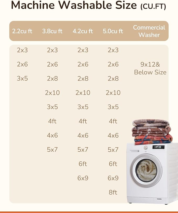 Area Rug 9x12 Rug Machine Washable Non-Slip Low Pile Print Pattern Western Rug for Living Room Bedroom Entryway Tribal Series -Cream/Camel