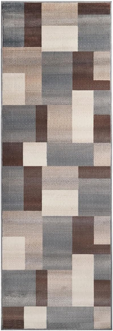 Superior Indoor Runner Rug, Jute Backing, Home Decor for Bedroom, Living Room, Office, Kitchen, Hallway, Floor Cover, Patchwork, Color Block, Plush, Clifton Collection, 2' 7" x 8', Multi Color
