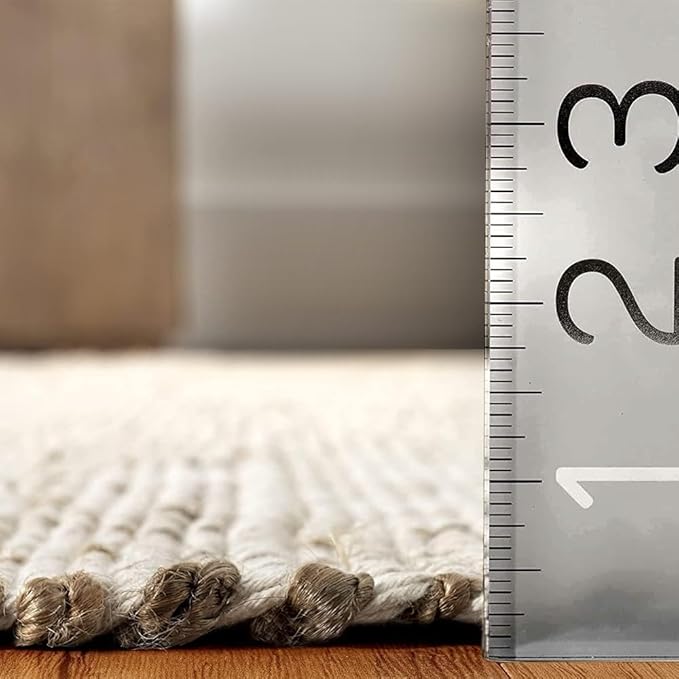 GRUHUM Jute Cotton Area Rug 3'x5'ft Rectangle Hand Woven Natural Farmhouse Rug for Living Room, Bedroom Kitchen - Rustic Vintage Bohemian Eco-Friendly Home Décor 3x5ft Doormat Natural