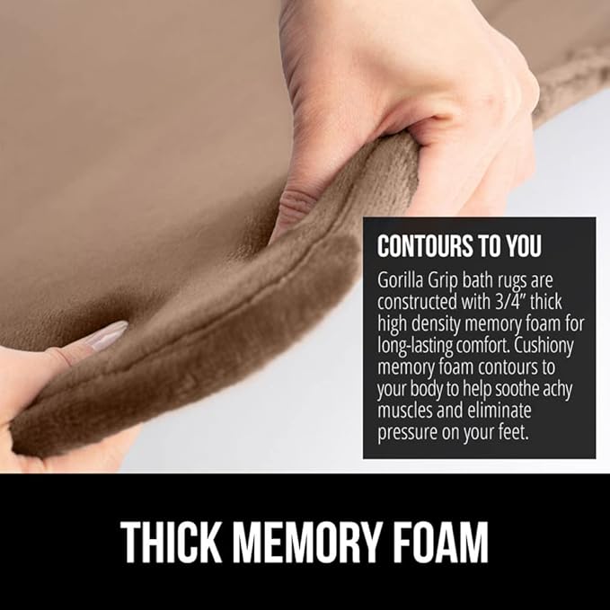 GORILLA GRIP Memory Foam Bath Mat, Soft Absorbent Velvet Bathroom Mats, Durable Dots on Underside, Machine Washable Bathmat, Carpet Rug Room Decor for Shower Tub Floor RV, 48x24 Rugs, Taupe