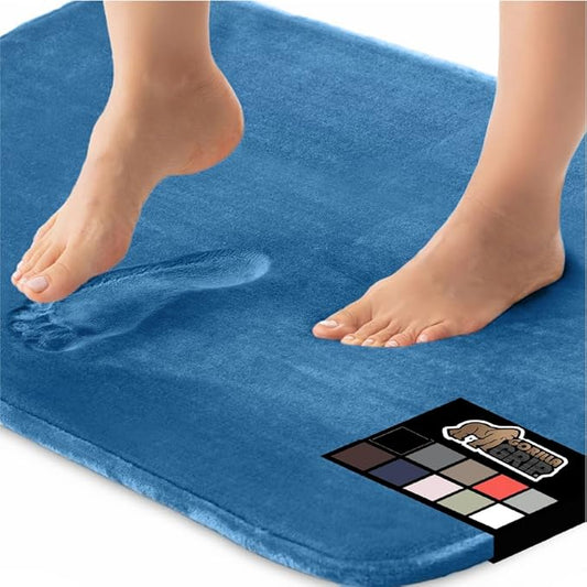 GORILLA GRIP Memory Foam Bath Rugs, Soft Absorbent Velvet Bathroom Mats, Durable Dots on Underside, Machine Washable Bathmat, Carpet Rug Room Decor for Shower Floor, 24x17 Mat, Caribbean Blue
