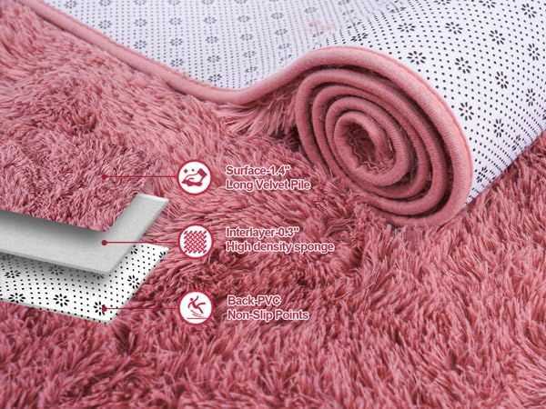 8x10Ft Ultra Soft Shag Area Rug for Living Room, Fluffy Carpet for Bedroom, Plush Modern Floor Rug for Home Decor, Blush