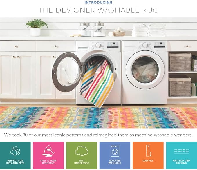 Dash & Albert Cady Stripe Multi Machine Washable Rug, 8 X 10 Feet, Multicolored Stripe Pattern - Premium Luxury Hotel Quality Soft Breathable Hypoallergenic Machine Washable Easy Care All Season
