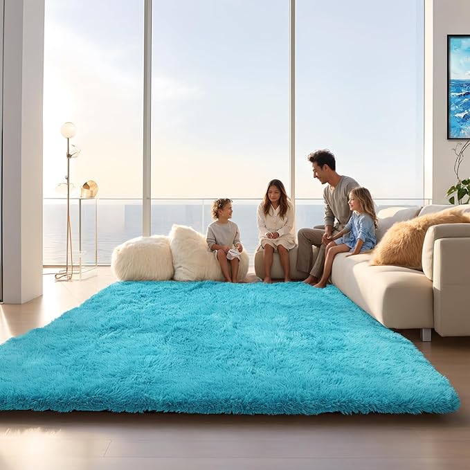 3x5 Rug, Bedside Preppy Dorm Area Rug, College Essentials Small Carpets for Bedroom, Anti Slip Living Room Rugs Home Decor (Teal Blue, 3 x 5)