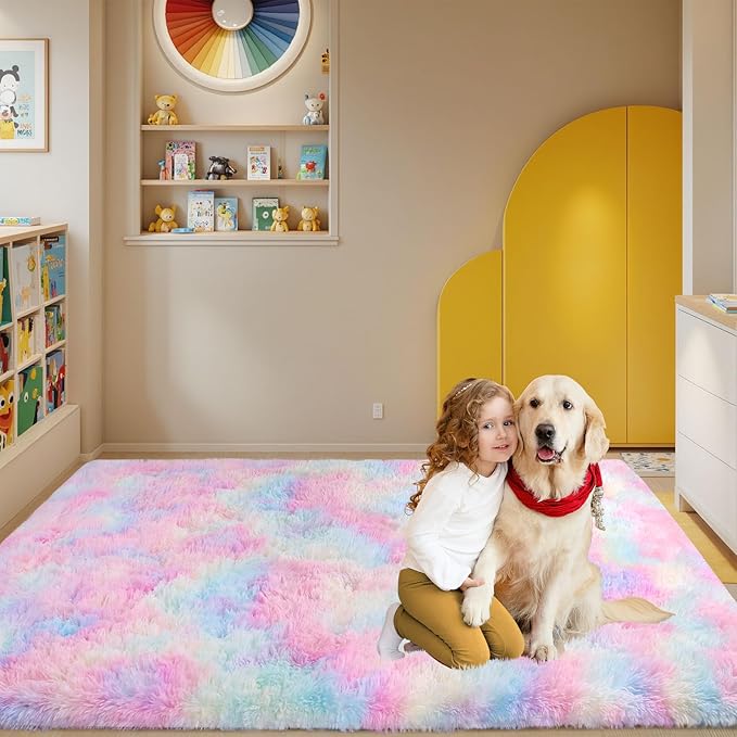 Sour Lemon Area Rugs 9x12 Living Room, Large Area Rug Shag Shaggy Carpet Soft Plush Furry Bedside Rug, Machine Washable Area Rugs for Bedroom Kids Girls Boys Home Decor Anti Slip