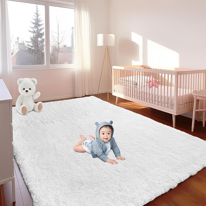 Sour Lemon Area Rugs 9x12 Living Room, White Large Area Rug Shag Shaggy Carpet Soft Plush Furry Bedside Rug, Machine Washable Area Rugs for Bedroom Kids Girls Boys Home Decor Anti Slip