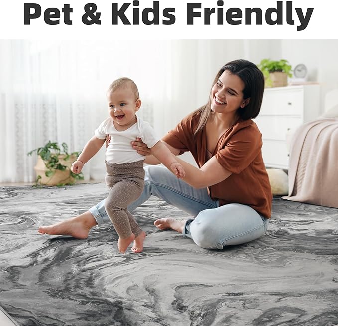 4x6 Washable Area Rugs for Living Room, Blue Modern Abstract Rug Entryway Kitchen Non Slip Throw Rug, Stain Resistant Carpet for Dining Room Playroom Bedroom, Pet & Kids Friendly