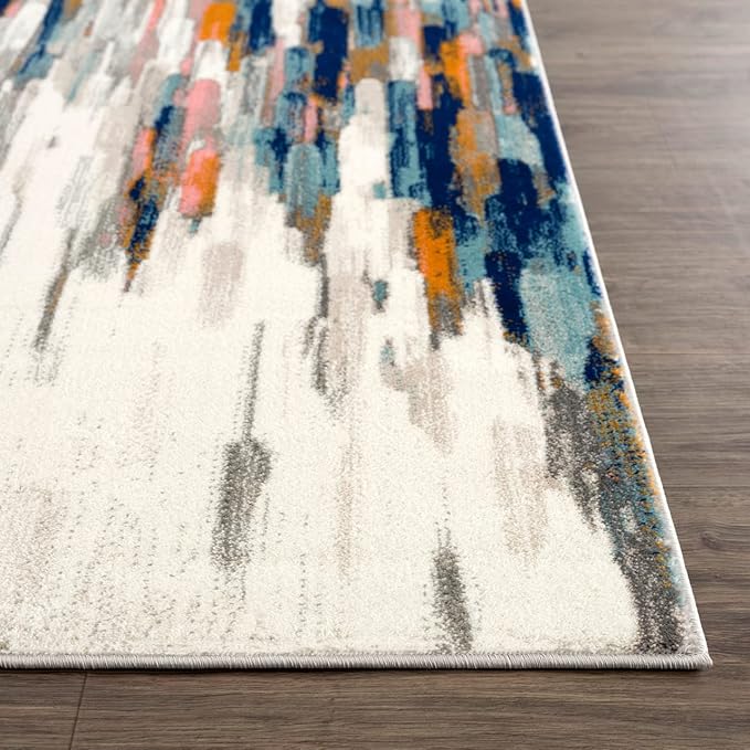 Abani Rugs Orange & Blue Contemporary Abstract Area Rug Contemporary Style, Porto Collection | Stain Shedding Resistant (2'2" x 8', Orange, Blue)