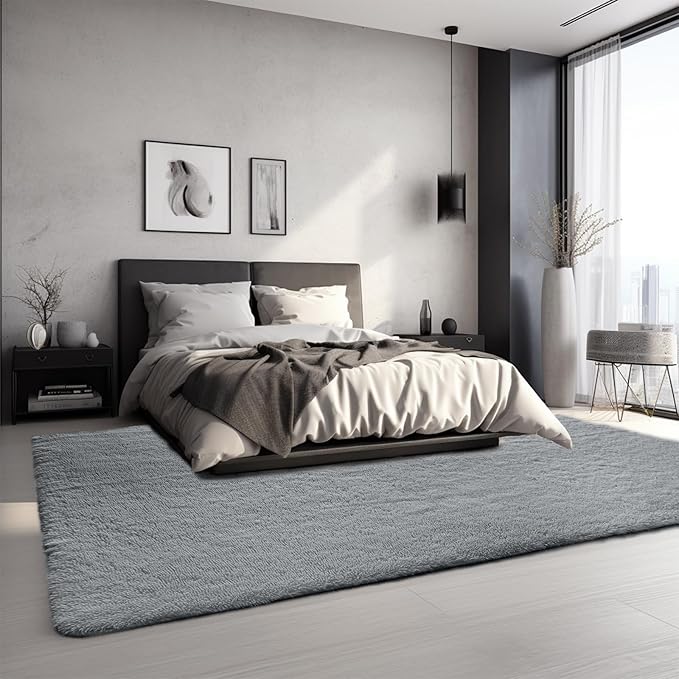 Sour Lemon Area Rugs 9x12 Living Room, Grey Large Area Rug Shag Shaggy Carpet Soft Plush Furry Bedside Rug, Machine Washable Area Rugs for Bedroom Kids Girls Boys Home Decor Anti Slip