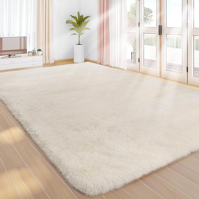 Sour Lemon 10x14 Area Rugs for Bedroom, Fluffy Rugs for Living Room, Large Area Rug Shag Shaggy Carpet Soft Plush Furry Bedside Rug, Machine Washable Area Rugs for Kids Girls Boys Home Decor Anti Slip