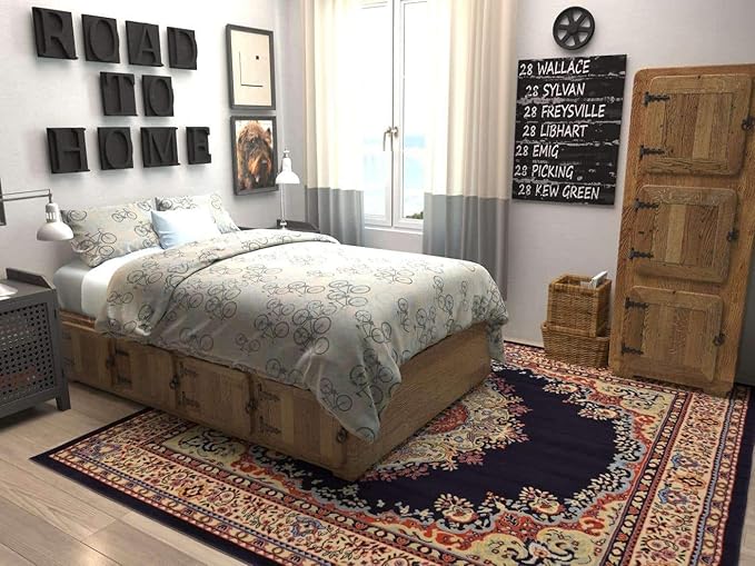 Unique Loom Reza Collection Traditional Persian Style Area Rug, 8' 0" x 8' 0", Navy Blue/Ivory