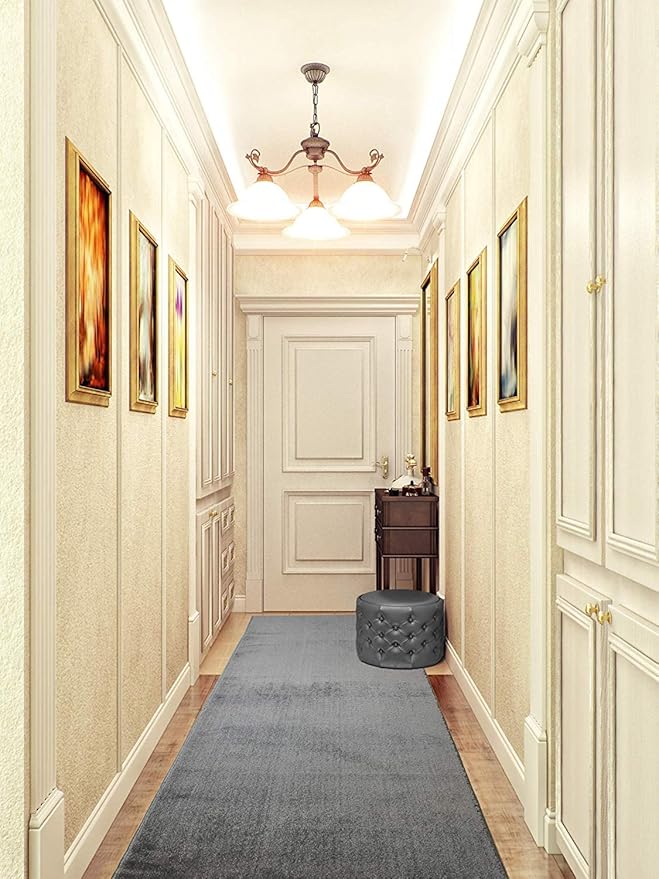 10 ft Non-Slip Washable Solid Plain Grey Carpet Runner Rug with Rubber Backing for Hallway Entryway Kitchen Bathroom, Custom Length, (26" W x 10' L)