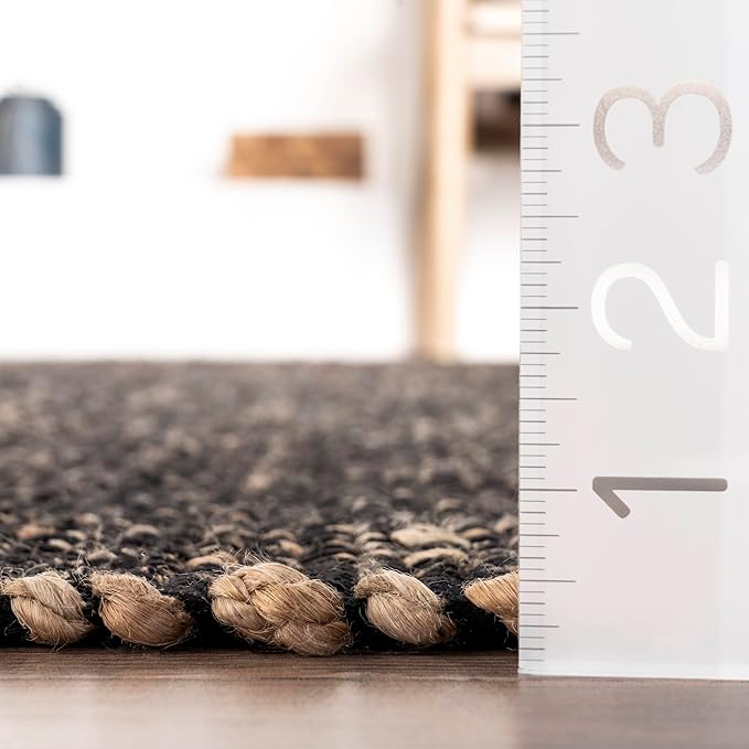 nuLOOM 10x14 Elfriede Jute & Cotton Hand Woven Area Rug, Charcoal, Solid Rustic Farmhouse Style, Weaved Design, Natural Fiber, For Bedroom, Living Room, Dining Room, Hallway, Office, Entryway