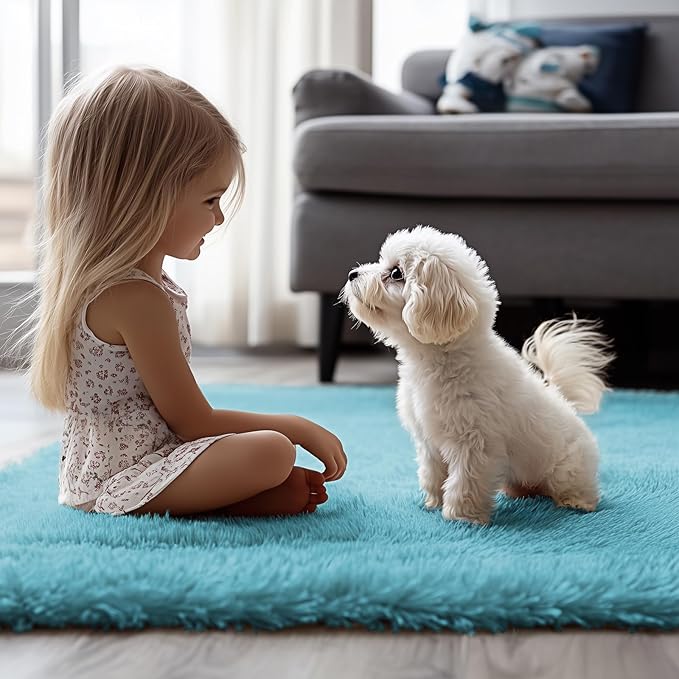 3x5 Rug, Bedside Preppy Dorm Area Rug, College Essentials Small Carpets for Bedroom, Anti Slip Living Room Rugs Home Decor (Teal Blue, 3 x 5)