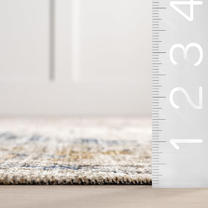 nuLOOM Martha Medallion 6' 7" x 9' Machine Washable Indoor/Outdoor Area Rug for Living Room Patio Deck Front Porch Kitchen, Multicolor/Dark Blue