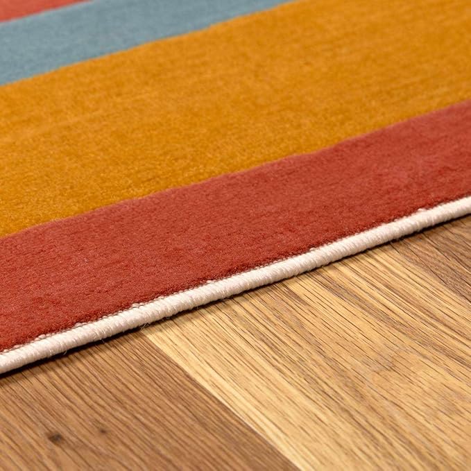 Hauteloom Aquino Modern Multicolor Area Rug for Living Room, Bedroom, Kids Room - Contemporary Colorful Rainbow Striped Carpet - Red, Yellow, Blue, Green - 6'7" x 9'