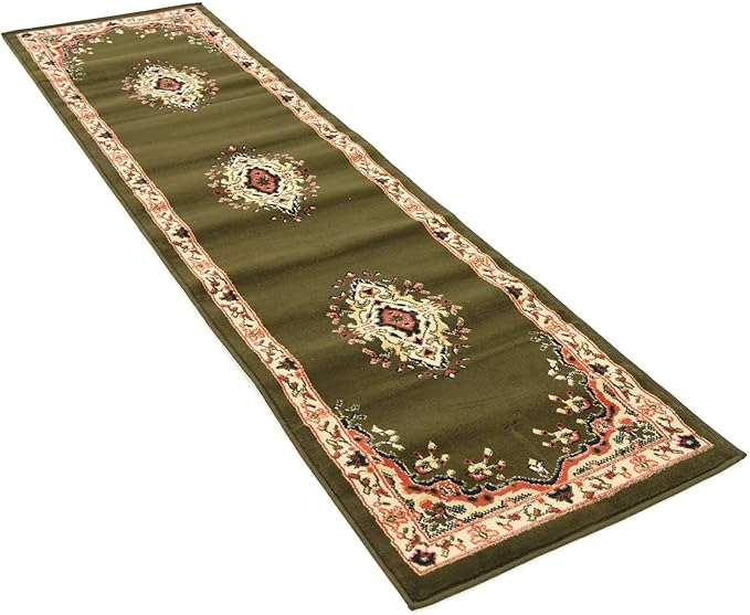 Unique Loom Reza Collection Traditional Persian Style Area Rug, 2 ft 2 in x 8 ft 2 in, Olive/Ivory