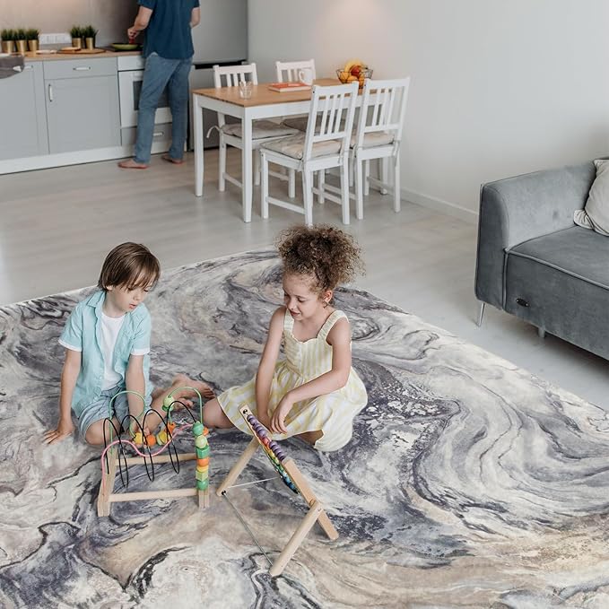 4x6 Washable Area Rugs for Living Room, Blue Modern Abstract Rug Entryway Kitchen Non Slip Throw Rug, Stain Resistant Carpet for Dining Room Playroom Bedroom, Pet & Kids Friendly