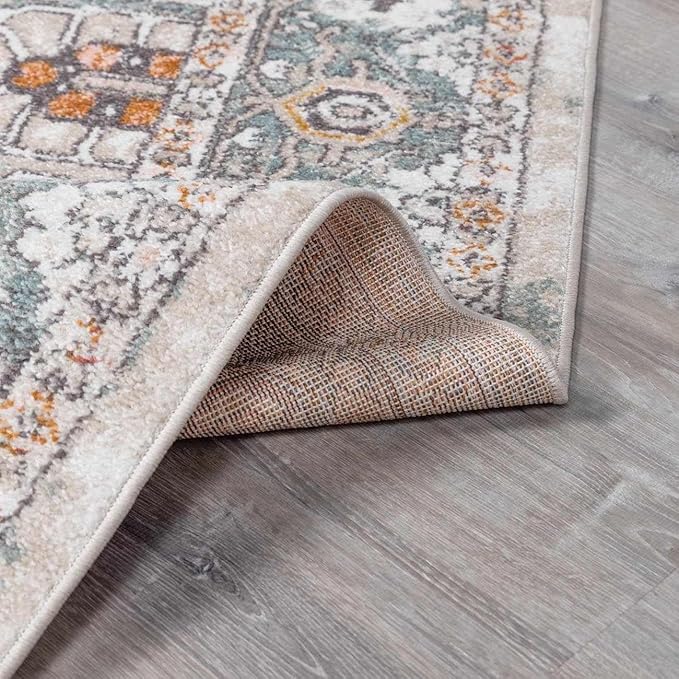 Bolinas Traditional Oriental Living Room Area Rug - Bohemian Vintage Look - Boho Style - Contemporary Abstract Carpet - Multicolor, Beige, Red, Green - 7'10" x 10'3"