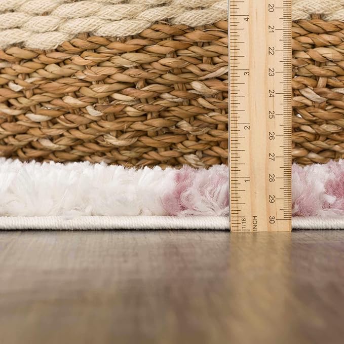 Hauteloom Trunding Moroccan Farmhouse Hallway, Kitchen Shaggy Runner Rug - Bohemian Shag - Plush Pile - Southwestern Boho Soft Carpet - Pink, Cream, Ivory - 2'7" x 7'3"