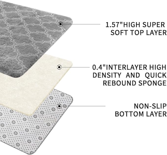 Sour Lemon Area Rugs 8x10 Living Room, Grey Large Area Rug Shag Shaggy Carpet Soft Plush Furry Bedside Rug, Machine Washable Area Rugs for Bedroom Kids Girls Boys Home Decor Anti Slip