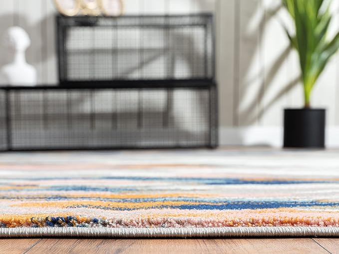Abani Rugs Orange & Blue Contemporary Abstract Area Rug Contemporary Style, Porto Collection | Turkish Made Superior Comfort & Construction | Stain Shedding Resistant (2'x3', Orange,Blue)