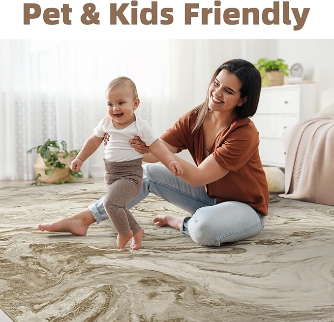 4x6 Washable Area Rugs for Living Room, Blue Modern Abstract Rug Entryway Kitchen Non Slip Throw Rug, Stain Resistant Carpet for Dining Room Playroom Bedroom, Pet & Kids Friendly