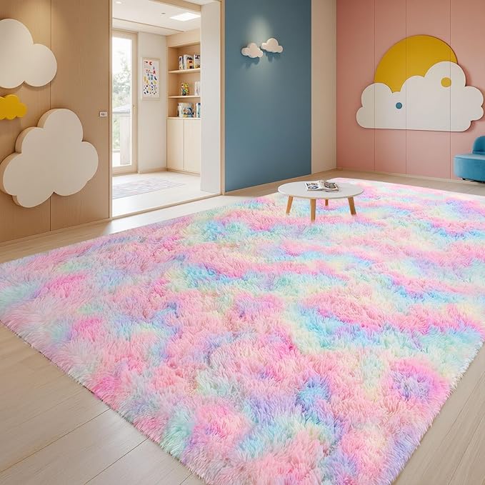 Sour Lemon 8x10 Area Rugs for Bedroom, Living Room Fluffy Rug, Large Area Rug Shag Shaggy Carpet Soft Plush Furry Bedside Rugs, Machine Washable Area Rugs for Kids Girls Boys Home Decor Anti Slip