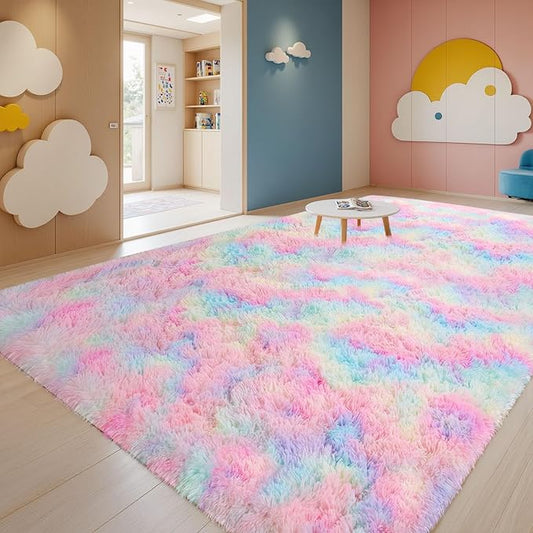 Sour Lemon 8x10 Area Rugs for Bedroom, Living Room Fluffy Rug, Large Area Rug Shag Shaggy Carpet Soft Plush Furry Bedside Rugs, Machine Washable Area Rugs for Kids Girls Boys Home Decor Anti Slip
