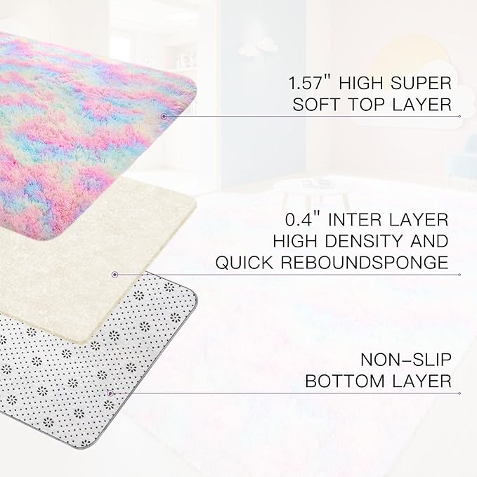 Sour Lemon 8x10 Area Rugs for Bedroom, Living Room Fluffy Rug, Large Area Rug Shag Shaggy Carpet Soft Plush Furry Bedside Rugs, Machine Washable Area Rugs for Kids Girls Boys Home Decor Anti Slip