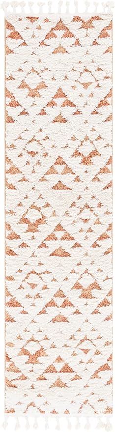 SAFAVIEH Moroccan Tassel Shag Collection Runner Rug - 2'3" x 8', Ivory & Brick Rust, Plush 2-inch Thick, Ideal for High Traffic Areas in Living Room, Bedroom, Dining Room (MTS688P-28)