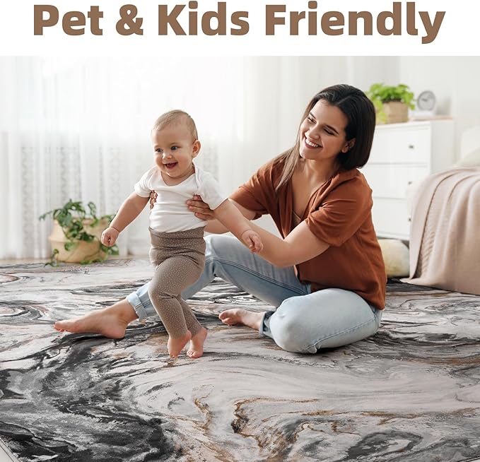 4x6 Washable Area Rugs for Living Room, Blue Modern Abstract Rug Entryway Kitchen Non Slip Throw Rug, Stain Resistant Carpet for Dining Room Playroom Bedroom, Pet & Kids Friendly