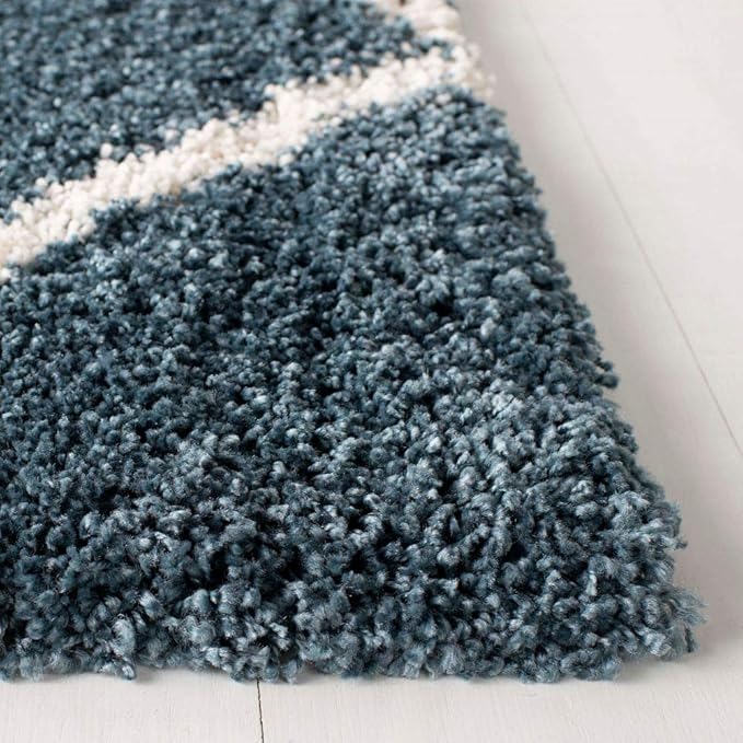 SAFAVIEH Hudson Shag Collection Area Rug - 5' Square, Slate Blue & Ivory, Modern Trellis Design, Non-Shedding & Easy Care, 2-inch Thick Ideal for High Traffic Areas in Living Room, Bedroom (SGH281L)