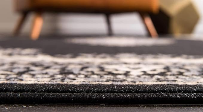 Unique Loom Reza Collection Traditional Persian Style Area Rug, 3 ft x 16 ft 5 in, Black/Beige