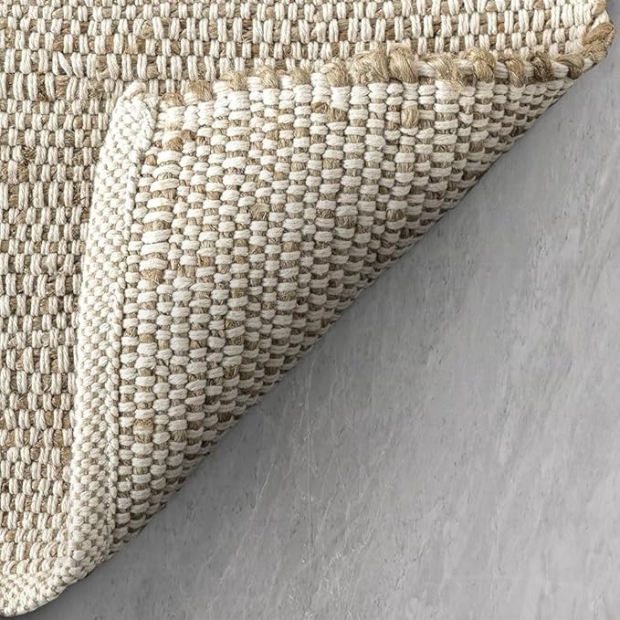 GRUHUM Jute Cotton Area Rug 3'x5'ft Rectangle Hand Woven Natural Farmhouse Rug for Living Room, Bedroom Kitchen - Rustic Vintage Bohemian Eco-Friendly Home Décor 3x5ft Doormat Natural