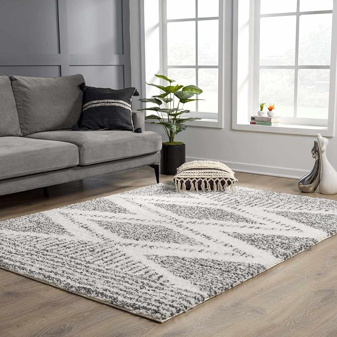Hauteloom Trunding Moroccan Farmhouse Kitchen Hallway Entryway Shaggy Runner Rug - Bohemian Shag Rug - Plush High Pile - Southwestern Boho Soft Carpet - Black, Cream, Grey, Beige - 2'7" x 10'
