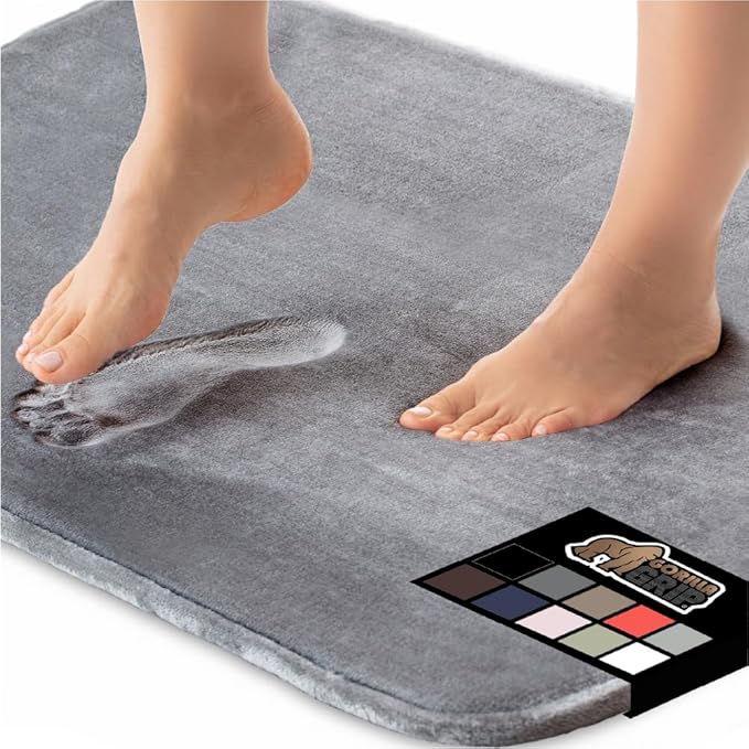GORILLA GRIP Memory Foam Bath Rugs, Soft Absorbent Velvet Bathroom Mats, Durable Dots on Underside, Machine Washable Bathmat, Carpet Rug Room Decor for Shower Floor, 24x17 Mat, Graphite Gray