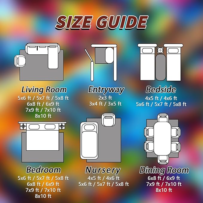 Guitar Rugs for Music Room - Guitar Rug, 8x10 Rug, Abstract Colorful Musical Area Rug, Multicolor Carpet, Washable & Non Slip & Soft Large Rugs, Guitar Home Decor Gifts