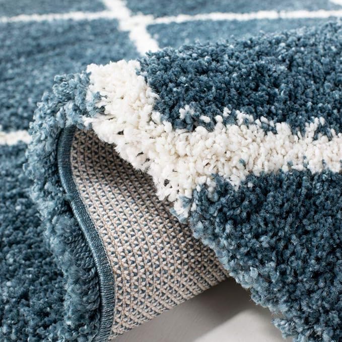 SAFAVIEH Hudson Shag Collection Area Rug - 5' Square, Slate Blue & Ivory, Modern Trellis Design, Non-Shedding & Easy Care, 2-inch Thick Ideal for High Traffic Areas in Living Room, Bedroom (SGH281L)