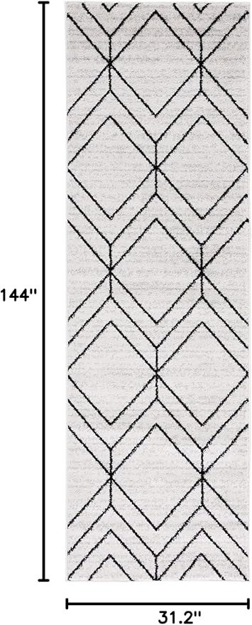 SAFAVIEH Adirondack Collection Runner Rug - 2'6" x 12', Light Grey & Black, Modern Geometric Design, Non-Shedding & Easy Care, Ideal for High Traffic Areas in Living Room, Bedroom (ADR241F)