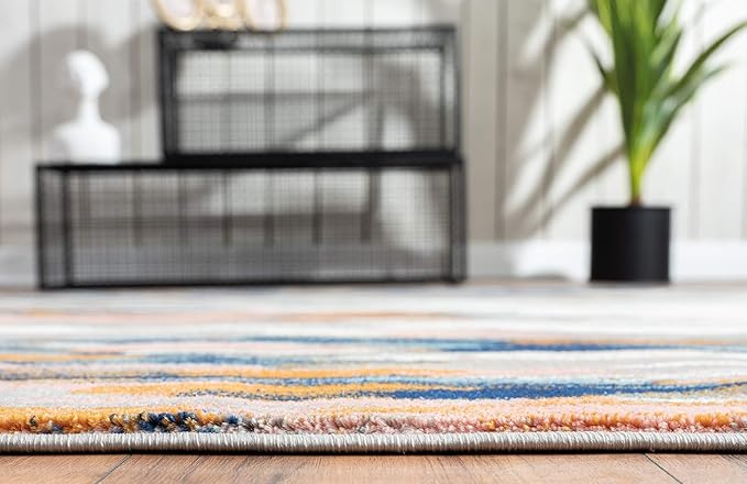 Abani Rugs Orange & Blue Contemporary Abstract Area Rug Contemporary Style, Porto Collection | Turkish Made Superior Comfort & Construction | Stain Shedding Resistant, 3' x 5' Rectangle