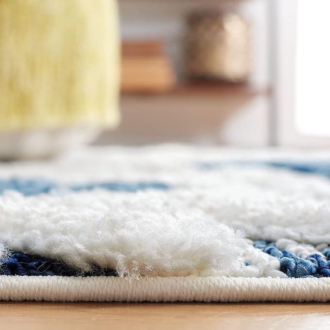 SAFAVIEH Area Rug 8x10 - Moroccan Tassel Shag Collection - Large - Blue & Ivory, Boho Design, Non-Shedding & Easy Cleaning, Plush Pile, Ideal for Living Room, Bedroom, Dining Space (MTS688M)