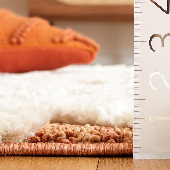 Safavieh Moroccan Tassel Shag Collection Area Rug - 3' x 5', Ivory & Brick Rust, Plush 2-inch Thick, Ideal for High Traffic Areas in Living Room, Bedroom, Dining Room (MTS688P-3)