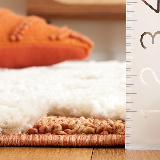 SAFAVIEH Moroccan Tassel Shag Collection Runner Rug - 2'3" x 8', Ivory & Brick Rust, Plush 2-inch Thick, Ideal for High Traffic Areas in Living Room, Bedroom, Dining Room (MTS688P-28)