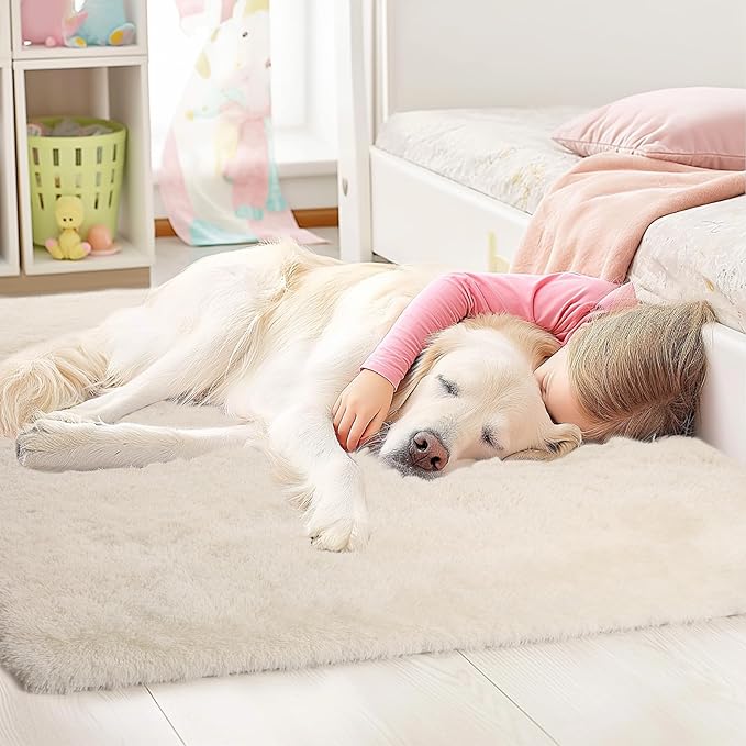 Sour Lemon Area Rugs 9x12 Living Room, Cream Large Area Rug Shag Shaggy Carpet Soft Plush Furry Bedside Rug, Machine Washable Area Rugs for Bedroom Kids Girls Boys Home Decor Anti Slip