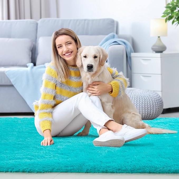 Sour Lemon Area Rugs 9x12 Living Room, Large Area Rug Shag Shaggy Carpet Soft Plush Furry Bedside Rug, Machine Washable Area Rugs for Bedroom Kids Girls Boys Home Decor Anti Slip