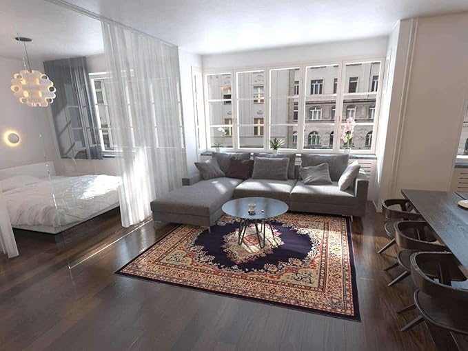 Unique Loom Reza Collection Traditional Persian Style Area Rug, 8' 0" x 8' 0", Navy Blue/Ivory