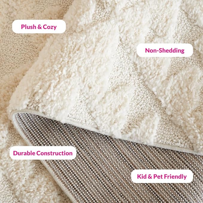 Safavieh Moroccan Tassel Shag Collection Area Rug - 5'3" Square, Ivory, Geometric Design, Plush 1.5 Inch Thick Ideal for High Traffic Areas in Living Room, Bedroom, Dining (MTS688C)