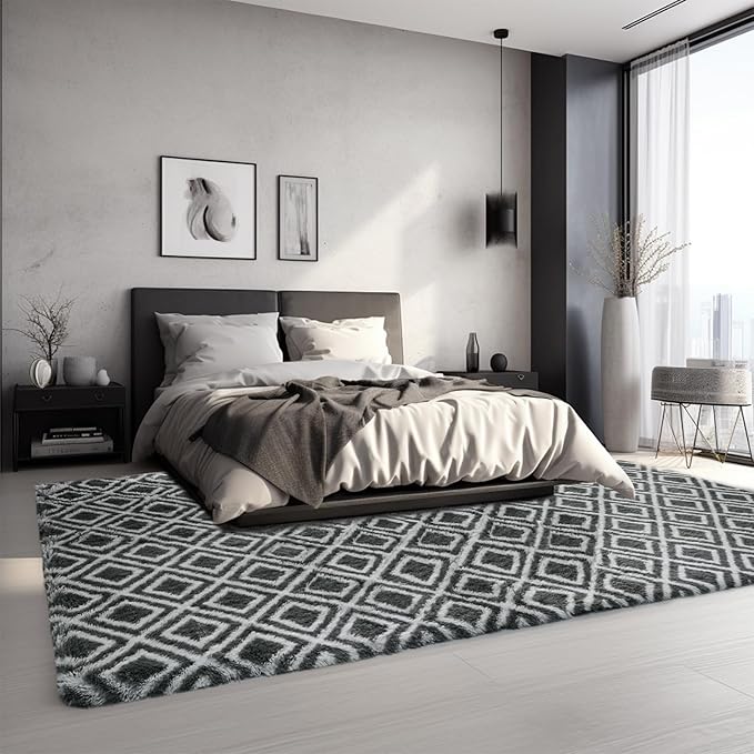 Sour Lemon 8x10 Area Rugs for Bedroom, Living Room Fluffy Rug, Large Area Rug Shag Shaggy Carpet Soft Plush Furry Bedside Rugs, Machine Washable Area Rugs for Kids Girls Boys Home Decor Anti Slip